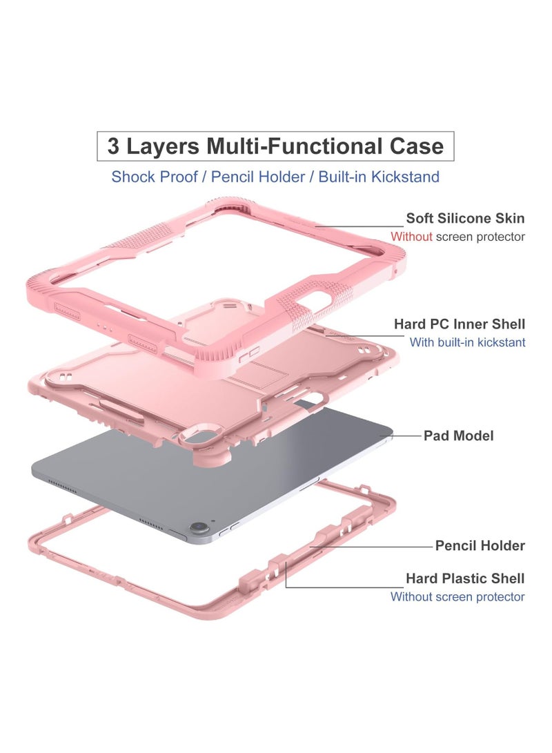 Kids Case Compatible with iPad Air 11 inch 7th Generation (M3) 2025, 3 in 1 Hybrid Shockproof Silicone Gel Protective Tablet Cover Built In Stand (Rose Gold) - Image 2
